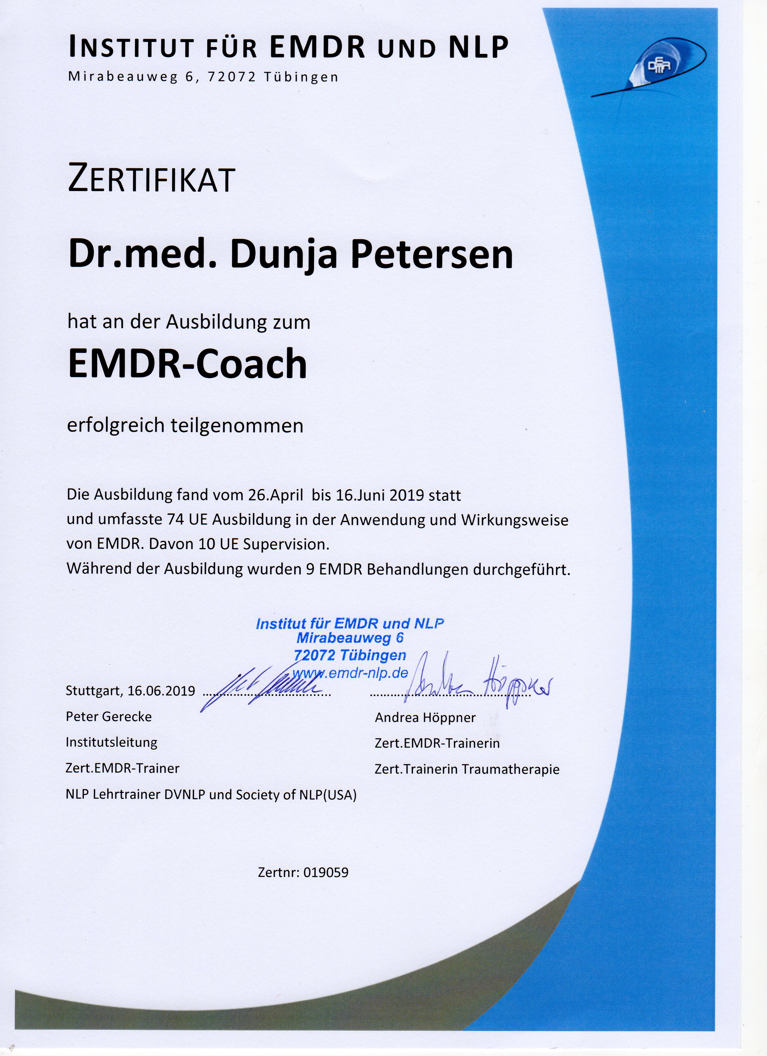 Zertifikat EMDR-Therapeutin